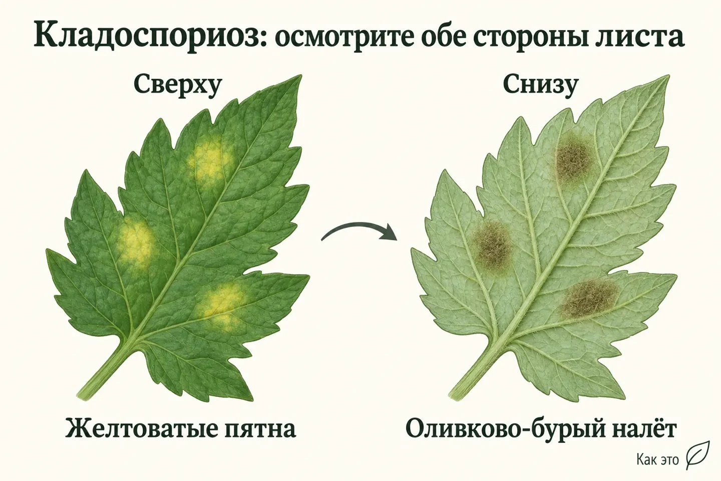 Схема пятен на верхней и нижней стороне листа томата
